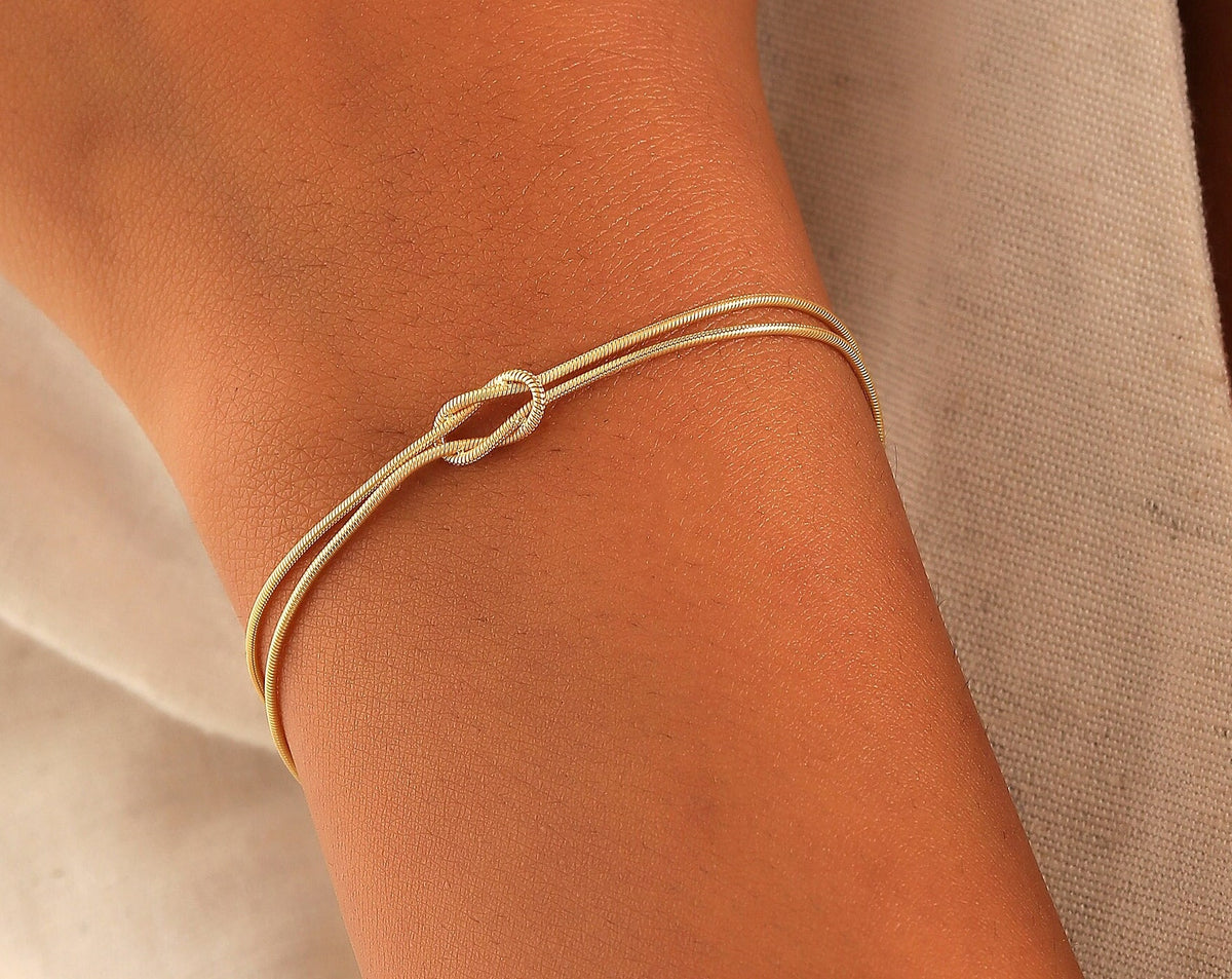 Gold Filled Knot Bracelet, Dainty Snake Chain for Mothers Day Gifts