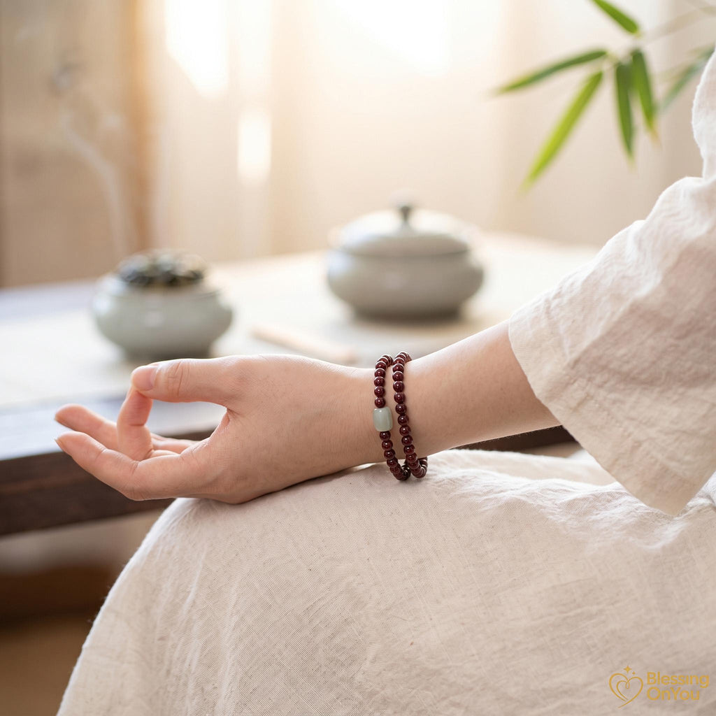 Red Sandalwood Bead Bracelet | Multi Wrap Mala Bracelet | Double Triple Wrap Buddhist Prayer Beads | Minimalist Wood Energy Protection Gift