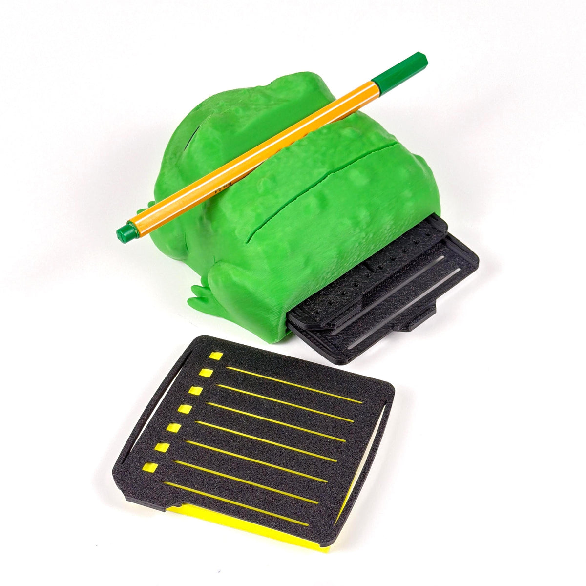 Note Toad | Frog Desk Organizer & Note Holder | Sticky Note Holder with Pen Tray | 3D-Printed Desk Decor