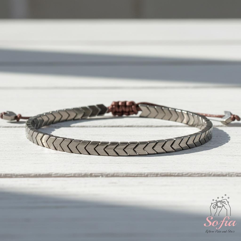 Natural Hematite Beaded Bracelet – Arrow Shaped Beads Dainty Gemstone Jewelry – Minimalist Boho Bracelet