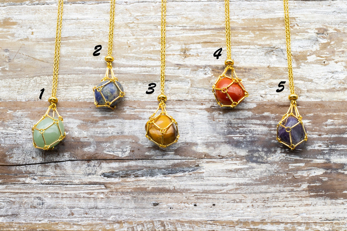 18k Gold Plated Crystal Holder Necklace: Interchangeable Stone Pendant