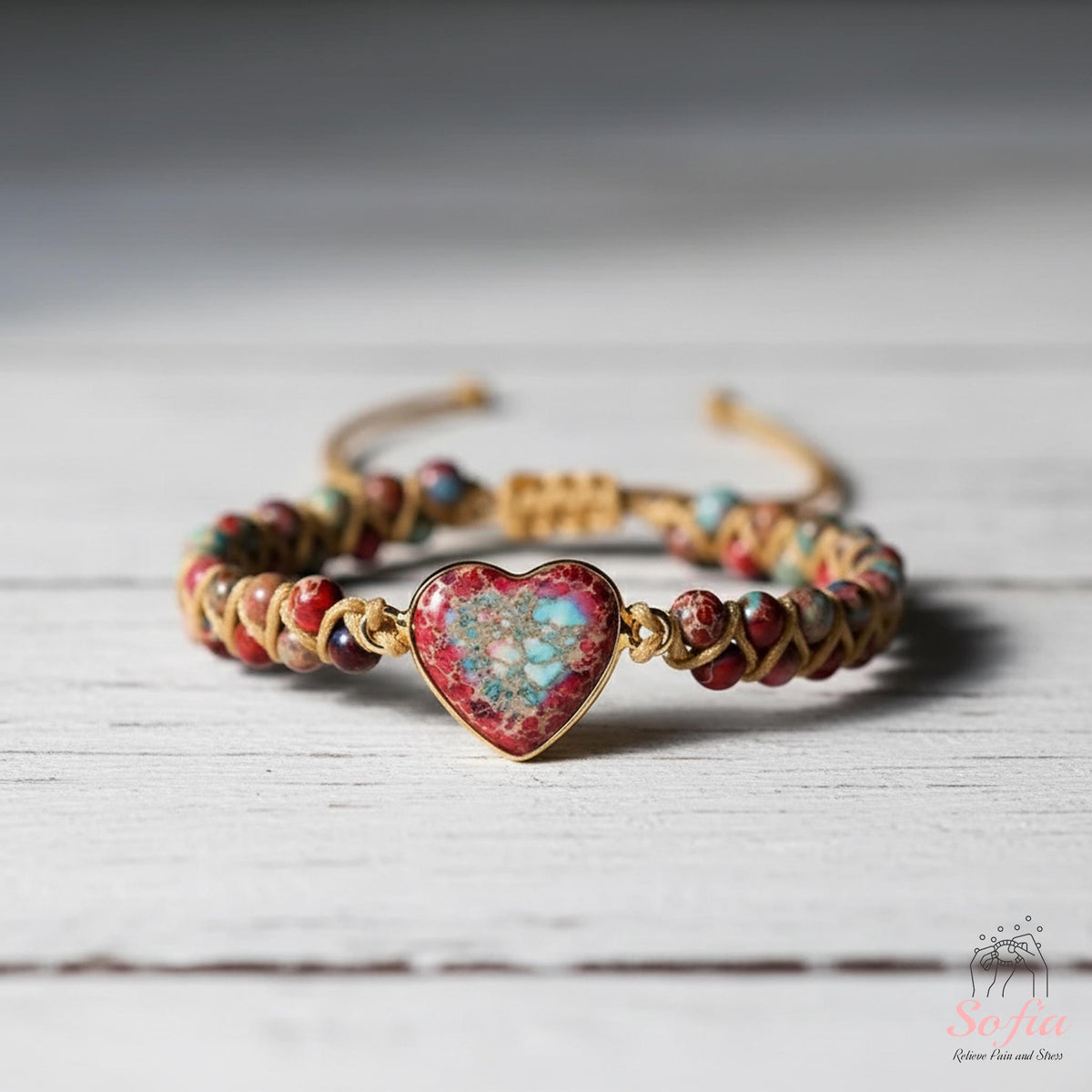 Red Jasper Stone Bracelet - Natural Boho Gemstone Bracelet - Heart Jasper Crystal Charm Healing Bracelet - Gift for her, gift for him