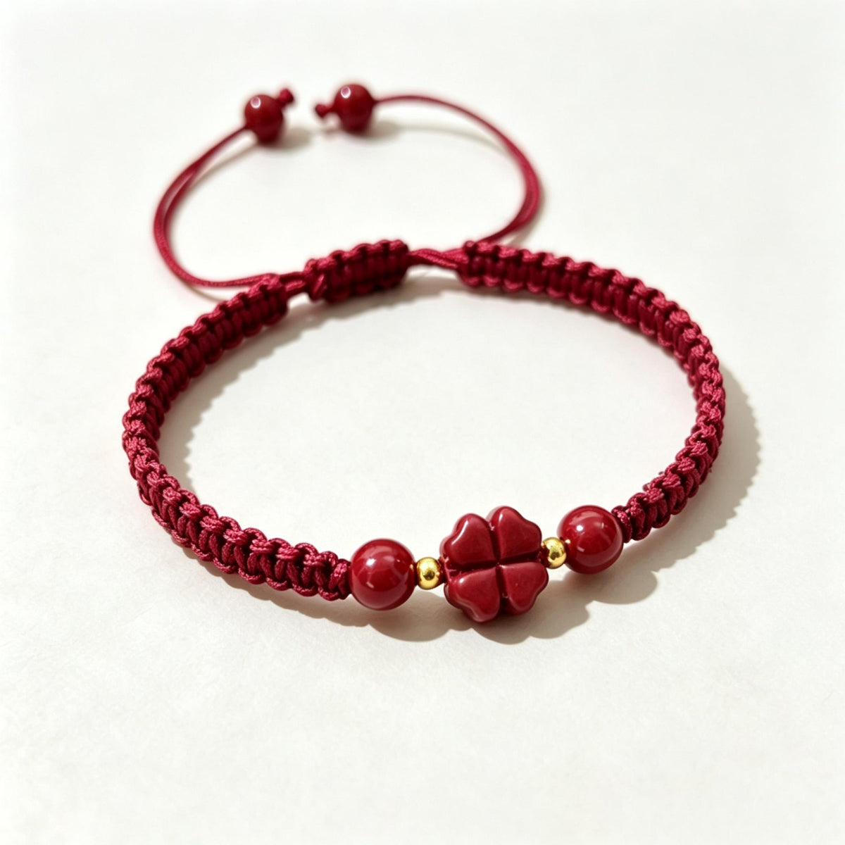 Red String Bracelet,Cinnabar Bracelet,Four Leaf Clover Bracelet, Lucky Charm Jewelry, Good Luck Gift, Handmade Inspired Jewelry Gift For Her