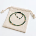 Natural Moss Agate Bracelet - Dainty 4mm Beaded Adjustable Braided Jewelry