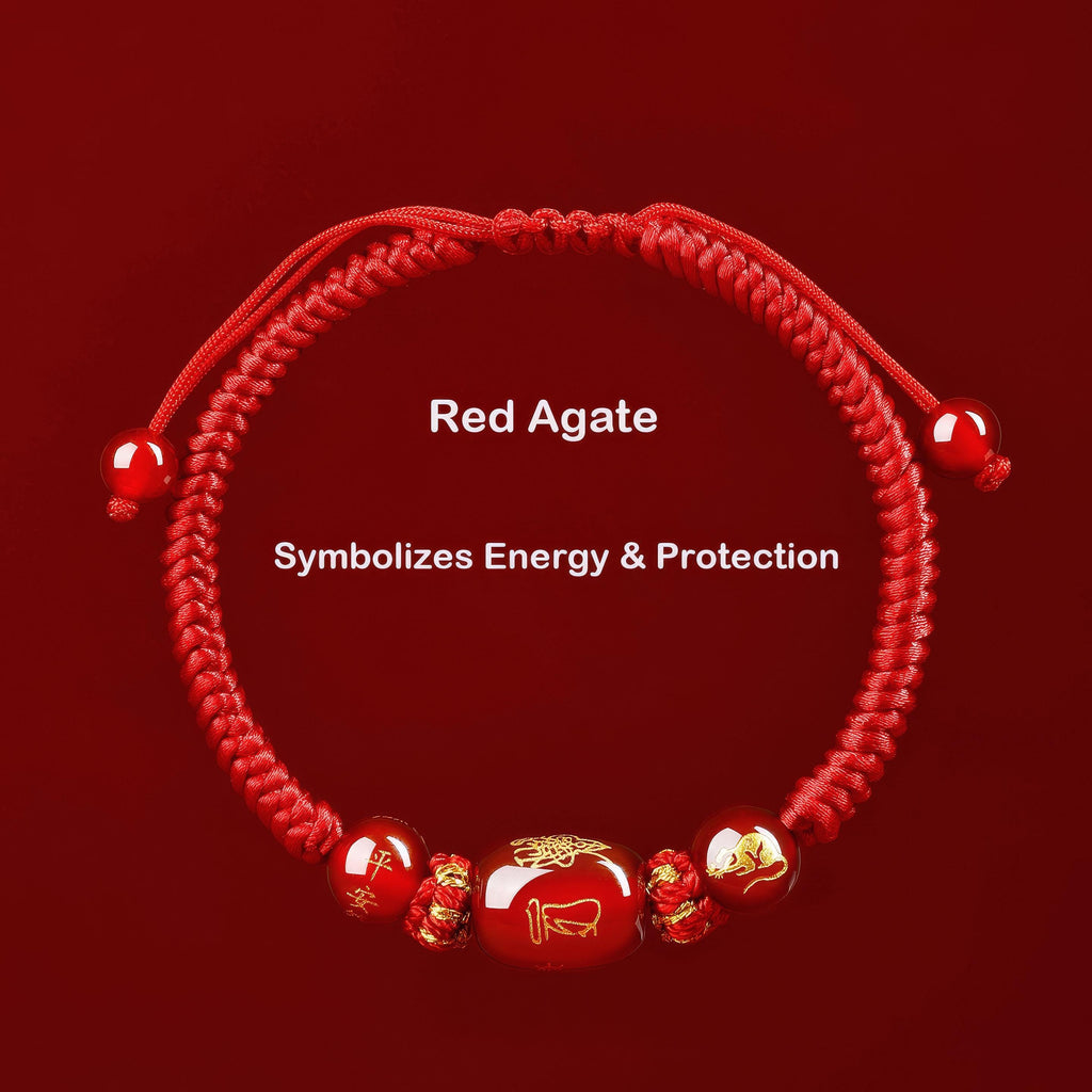 2027 Year of the Goat Protection Bracelet, Red String Agate Amulet, Feng Shui Good Luck Gift for Zodiac Goat, Rat, Ox, Dog