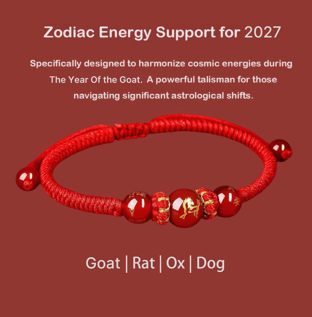 2027 Zodiac Protection Bracelet, Red String Agate Amulet, Energy Shield for Year of the Goat, Temple Blessed Gift