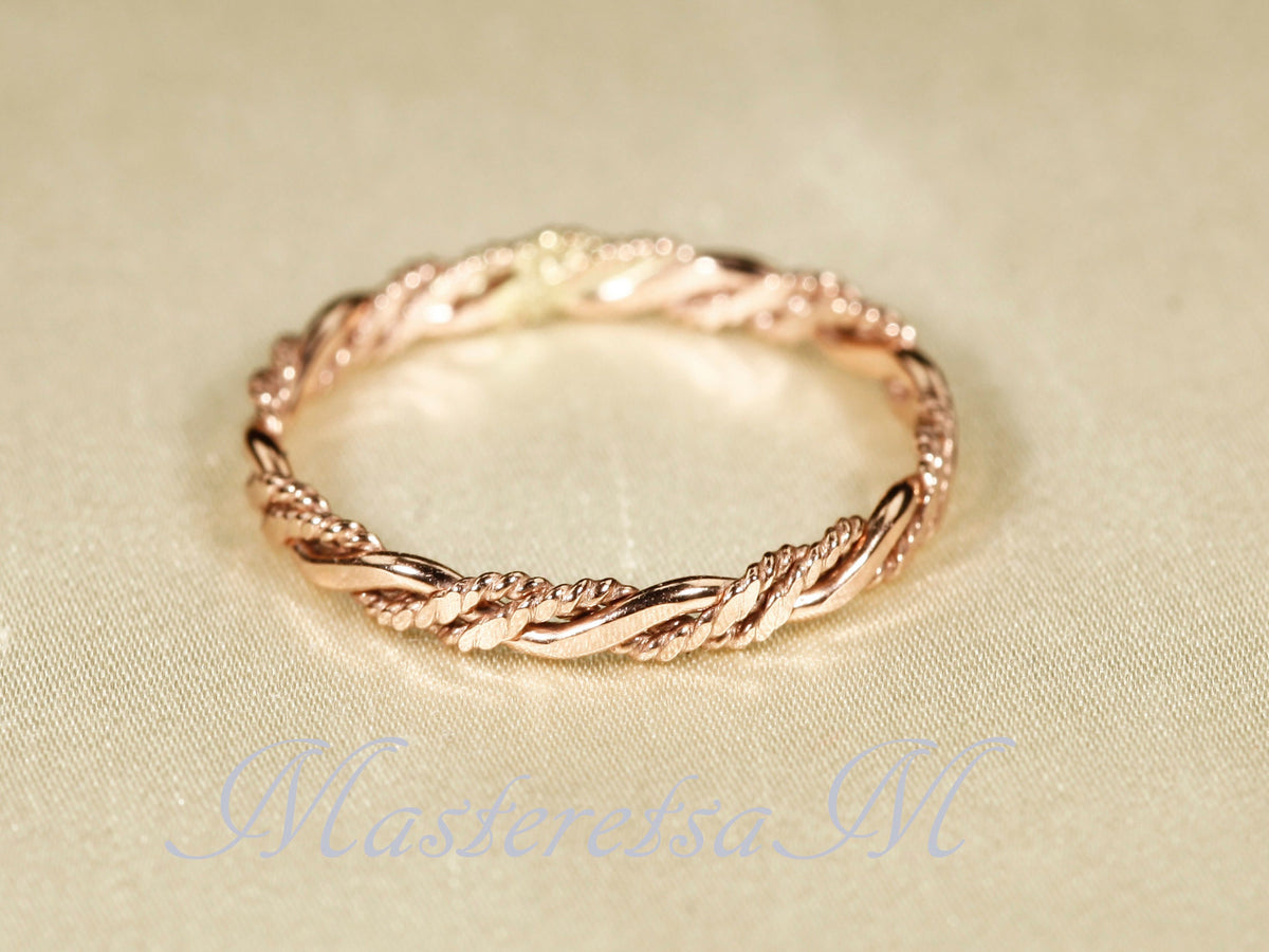 Twist No.6- Twisted Style braided Flat 14K Gold Filled Ring: Stackable 2.2mm Band