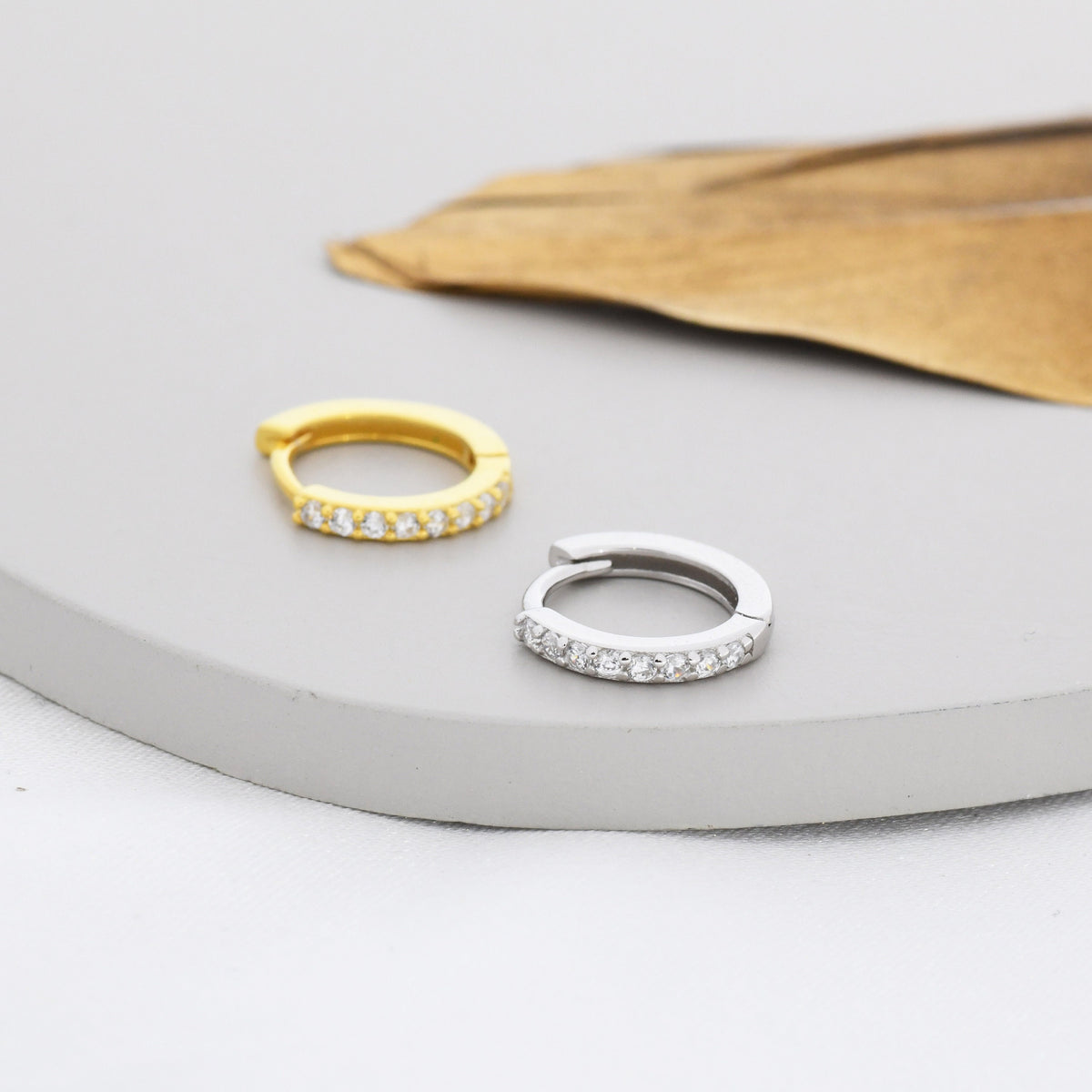 Skinny CZ Huggie Hoops in Sterling Silver, Silver or Gold, Minimalist Hoop Earrings, 6mm, 7mm, 8mm Hoops, cartilage hoops,