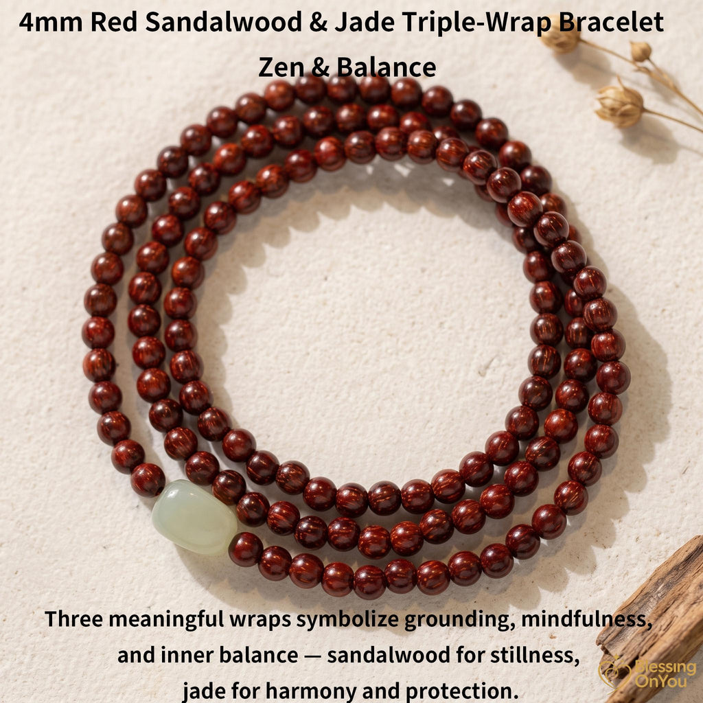 Red Sandalwood Bead Bracelet | Multi Wrap Mala Bracelet | Double Triple Wrap Buddhist Prayer Beads | Minimalist Wood Energy Protection Gift