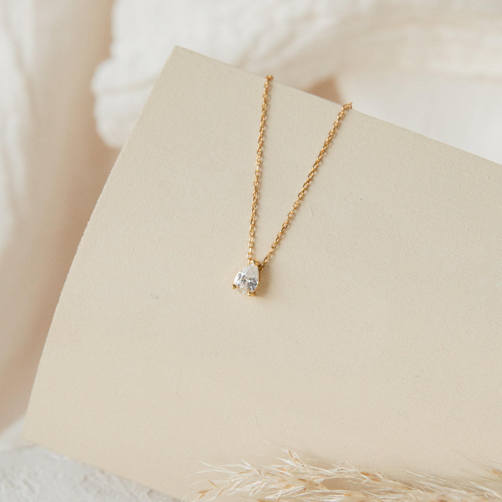 Teardrop Diamond Necklace by Seven Lucky Gifts • Pear Diamond Necklace • Minimalist Jewelry • Perfect Gift for Her