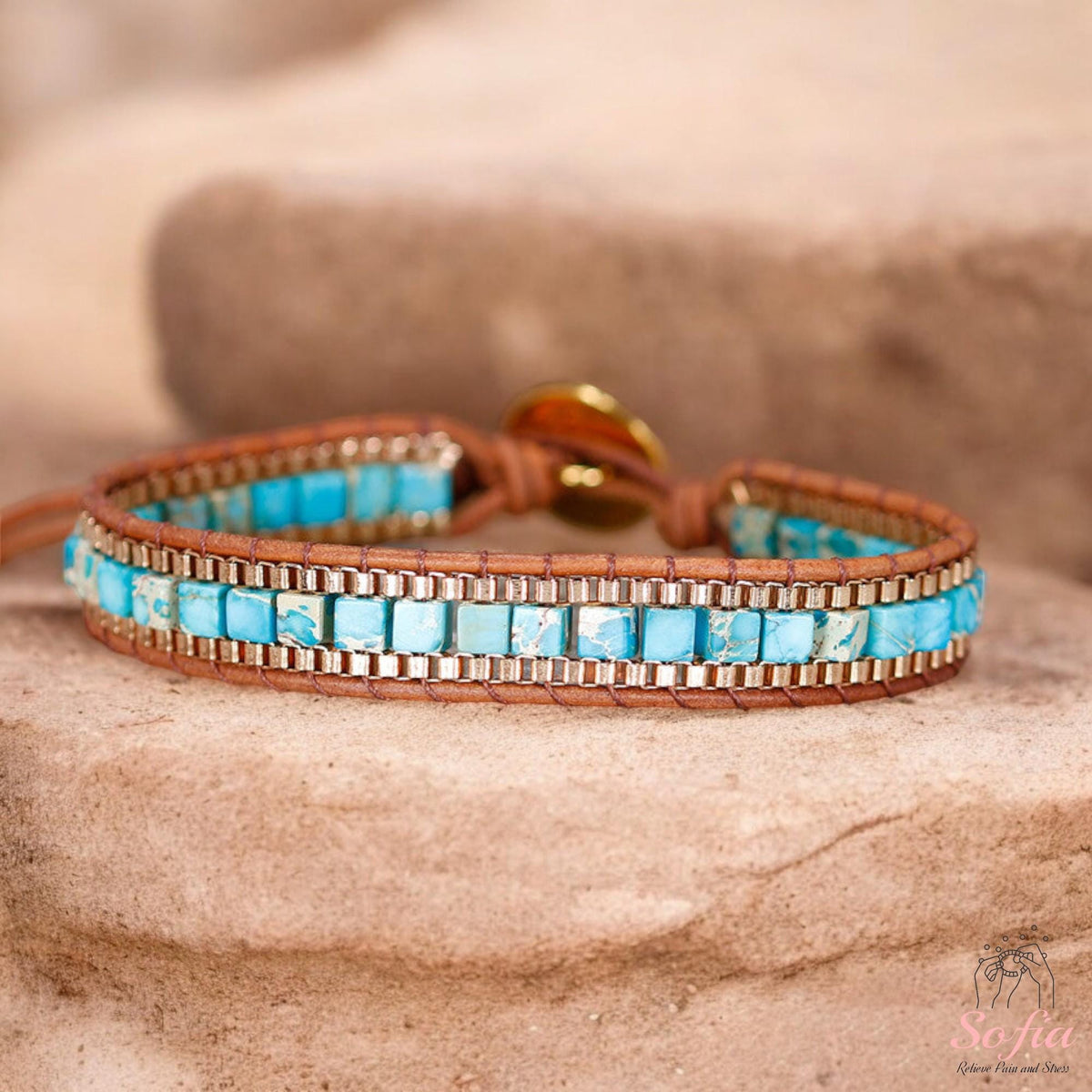 Turquoise Stone Bracelet - Natural Boho Cube Gemstone Bracelet - Turquoise Crystal Healing Bracelet - Gift for her, gift for him