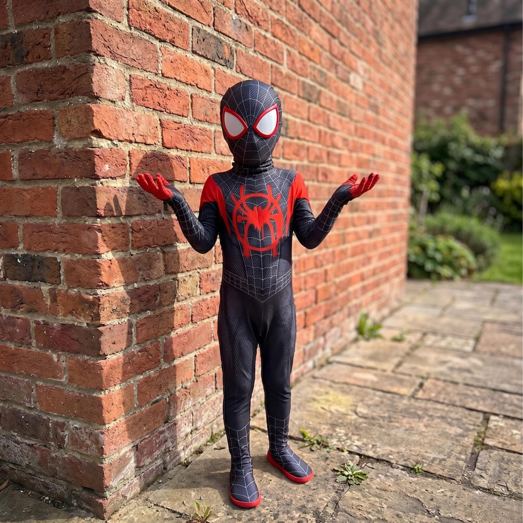 Kids Superhero Bodysuit Costume | Black & Red Cosplay Outfit for Role Play Party