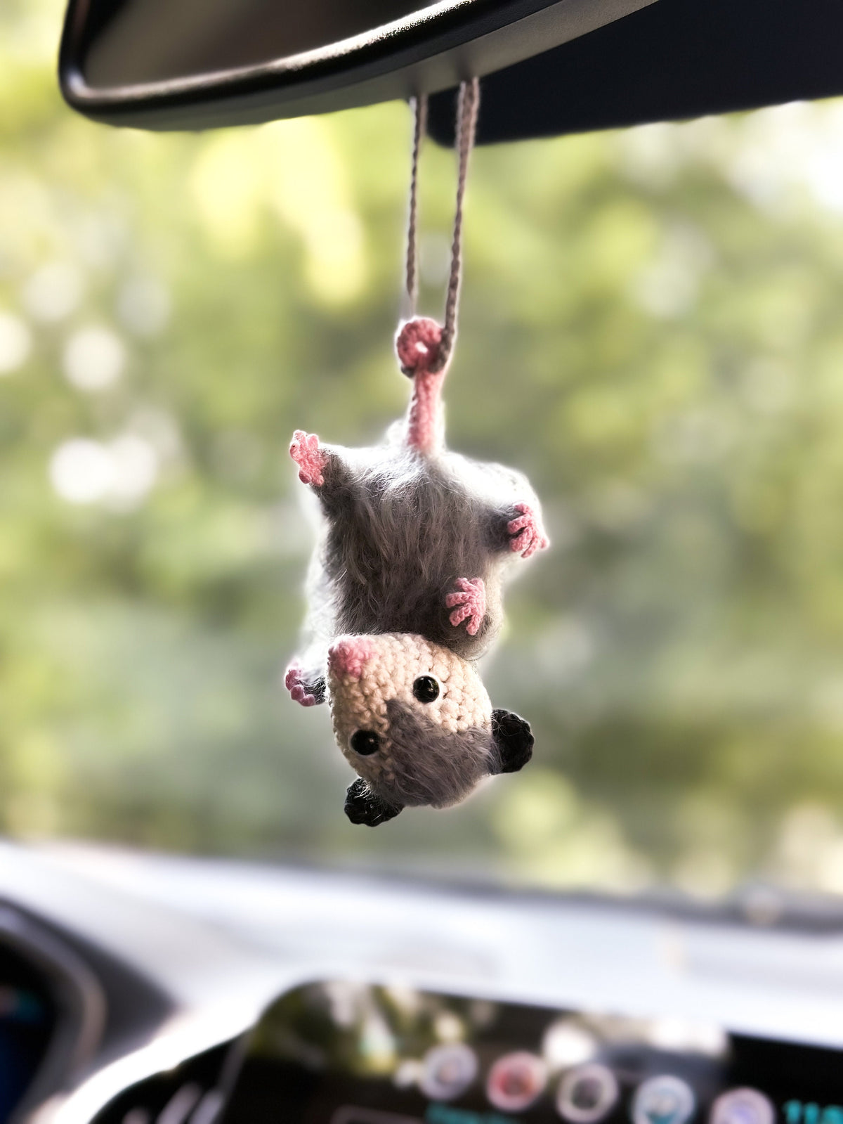 Possum RearView Mirror Accessory Crochet Opossum Car Charm, Car Mirror Hanging Accessory Car Decoration, Car Ornament, Crochet Car Accessory
