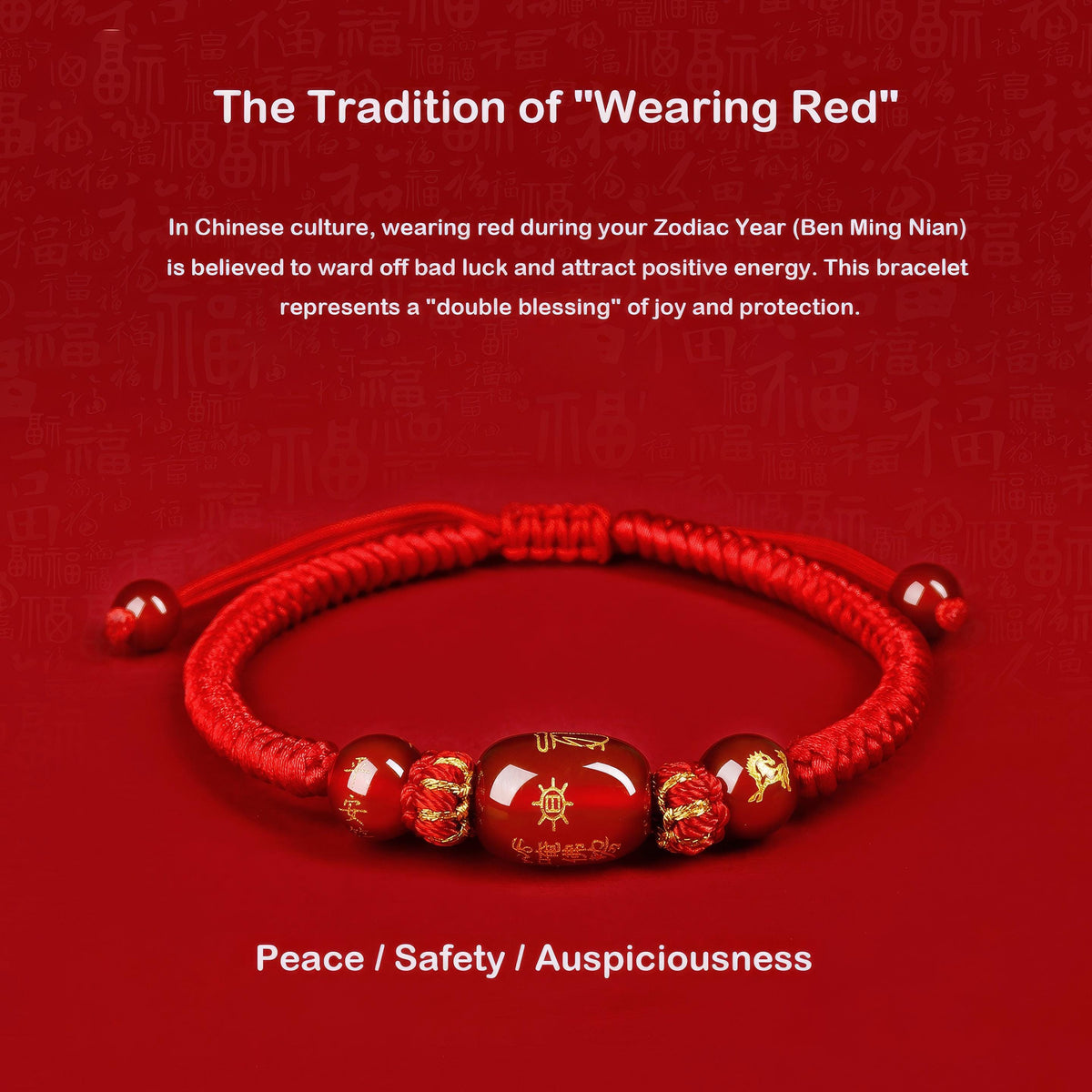 2027 Year of the Goat Protection Bracelet, Red String Agate Amulet, Feng Shui Good Luck Gift for Zodiac Goat, Rat, Ox, Dog