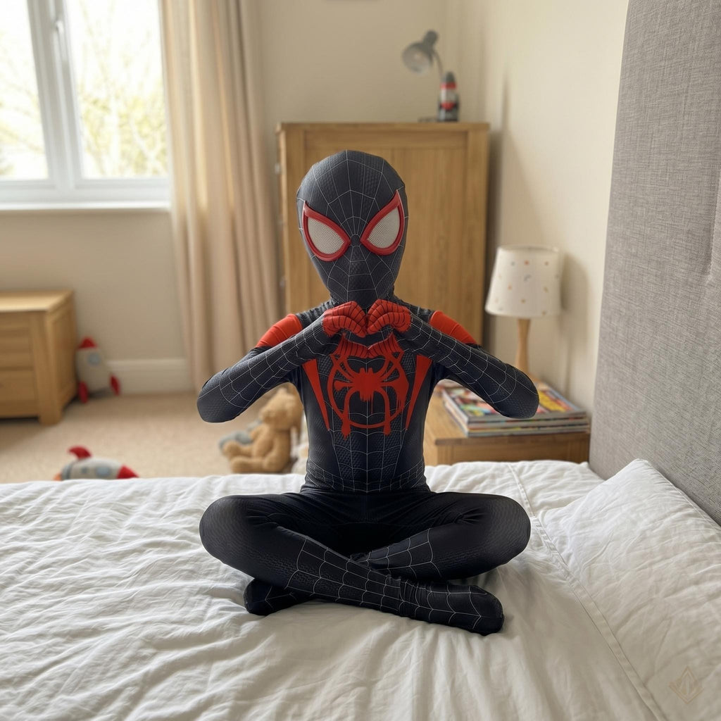 Kids Superhero Bodysuit Costume | Black & Red Cosplay Outfit for Role Play Party
