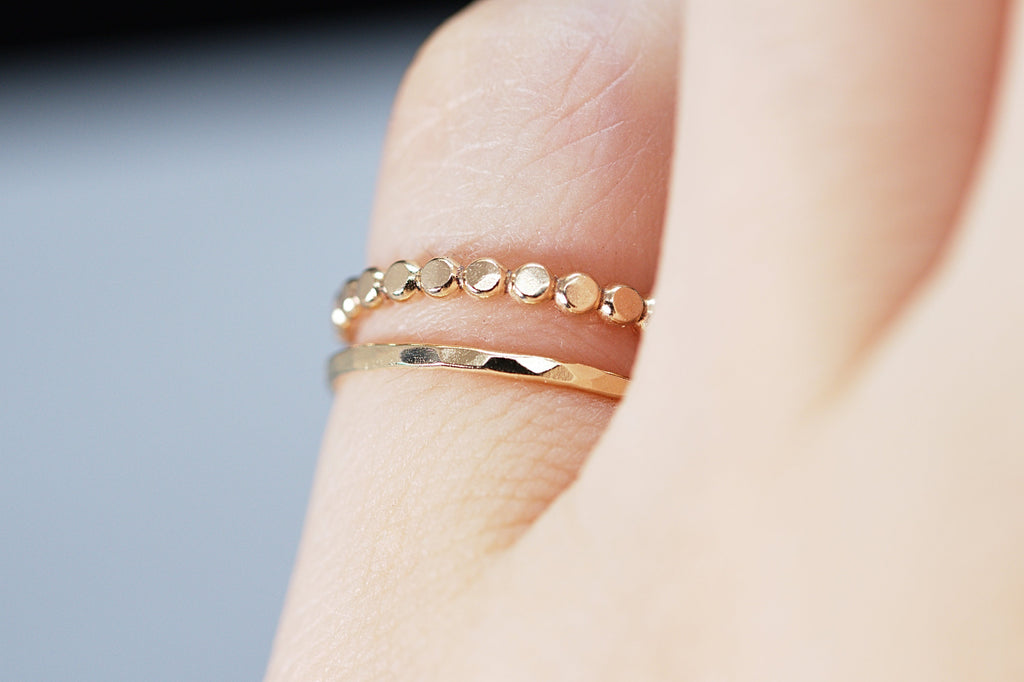 14K Gold Filled Ring Set for 2 flattened bead Ring- Bead Stacking Ring Silver Rose Gold - Minimalist Ring- Stacking Ring Set Gift for Her