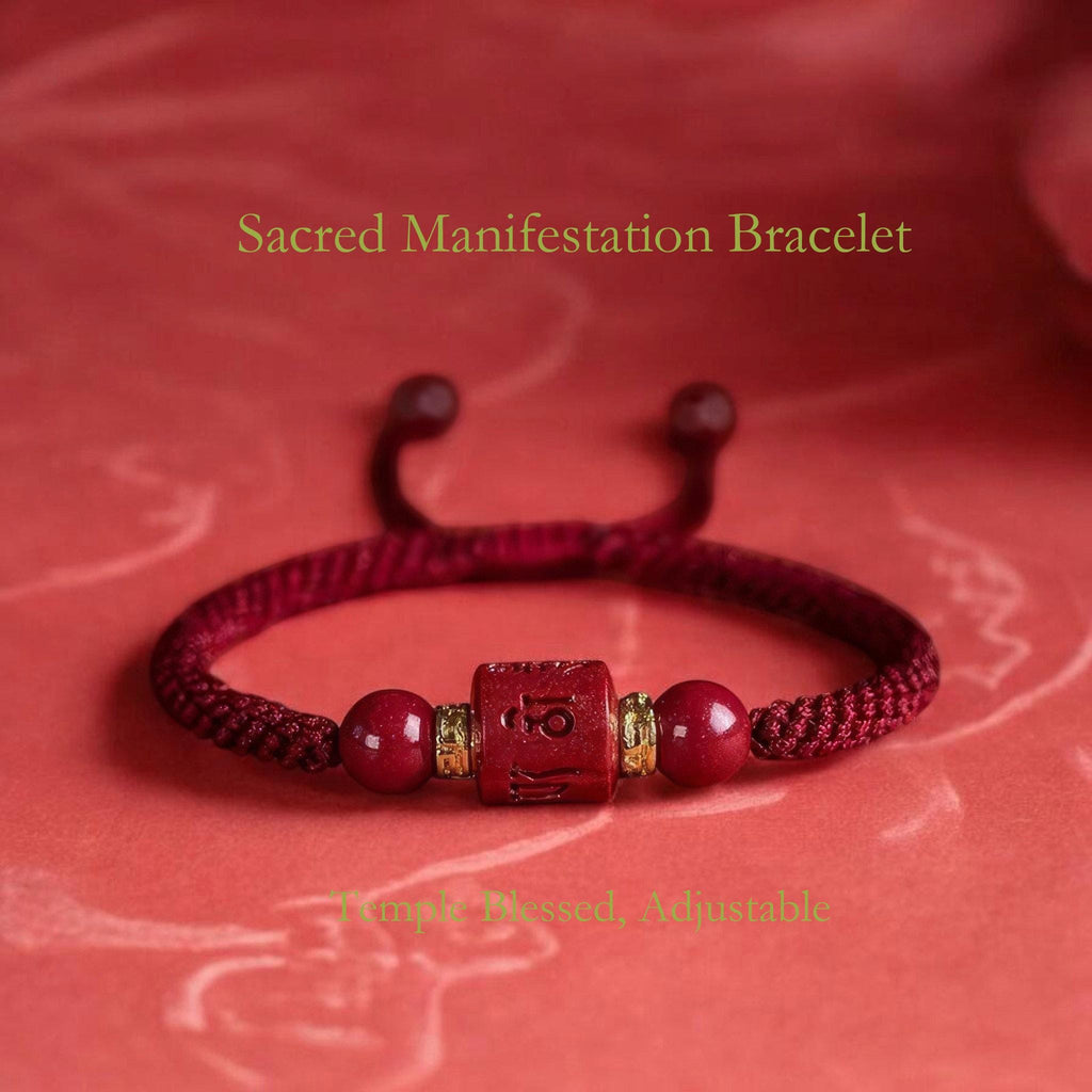 Cinnabar Mantra Bracelet, Spinning Prayer Wheel Red String Bracelet, Mount Putuo Blessed Jewelry, Zodiac Gift