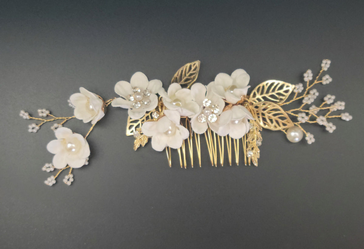 Bridal Hair Pins, Crystal Pearl Blue Flower Wedding Accessory