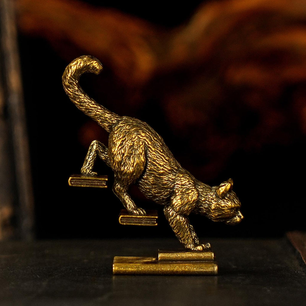 Solid Brass Walking Down Stairs Cat Figurine – Retro Playful Feline Sculpture Home Decor