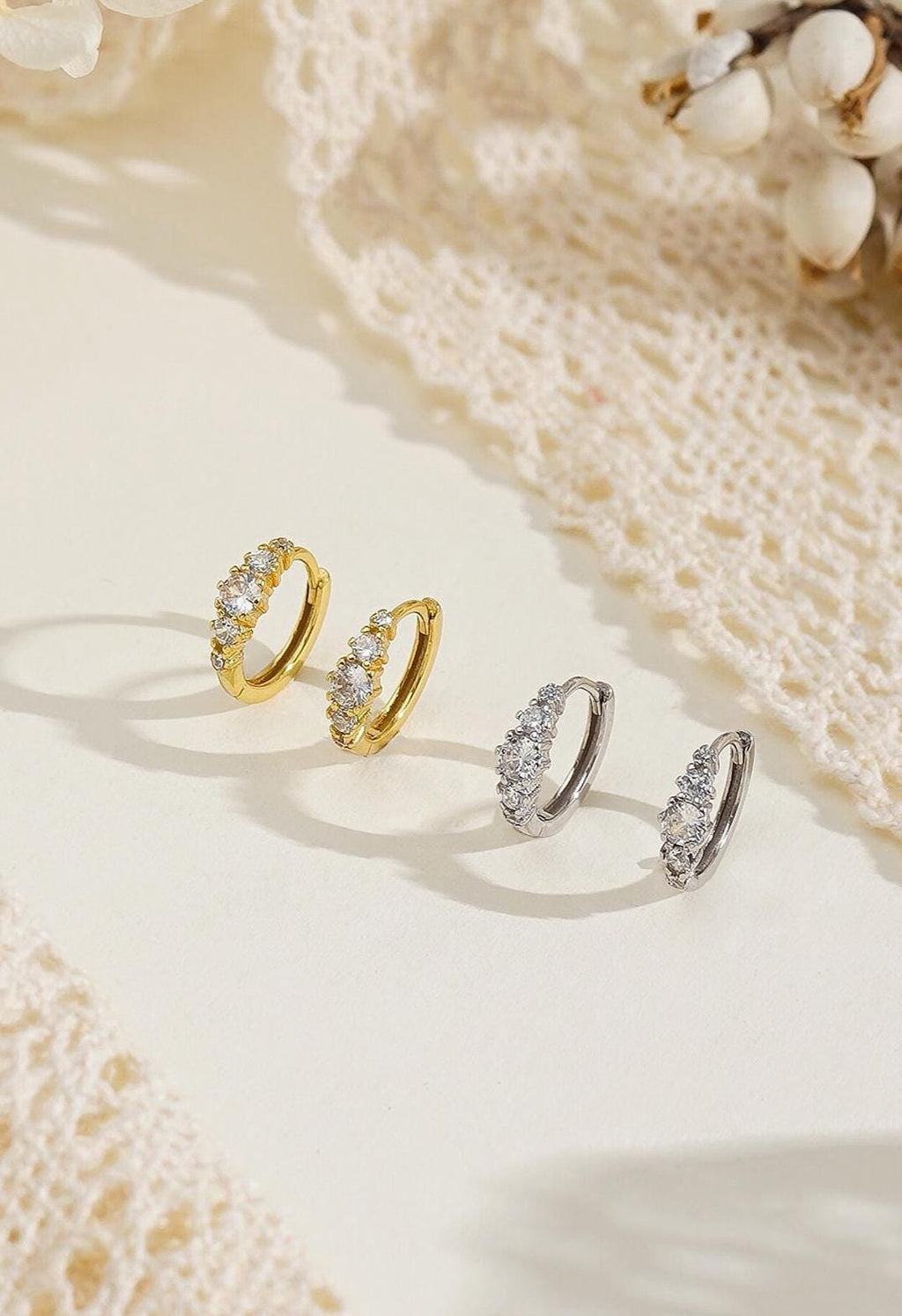 Classic Diamond Hoop Earrings, Minimalist Huggie Earrings, 925 Sterling Silver Earrings for Mom, Everyday Earrings, Bridesmaid Gift for Her