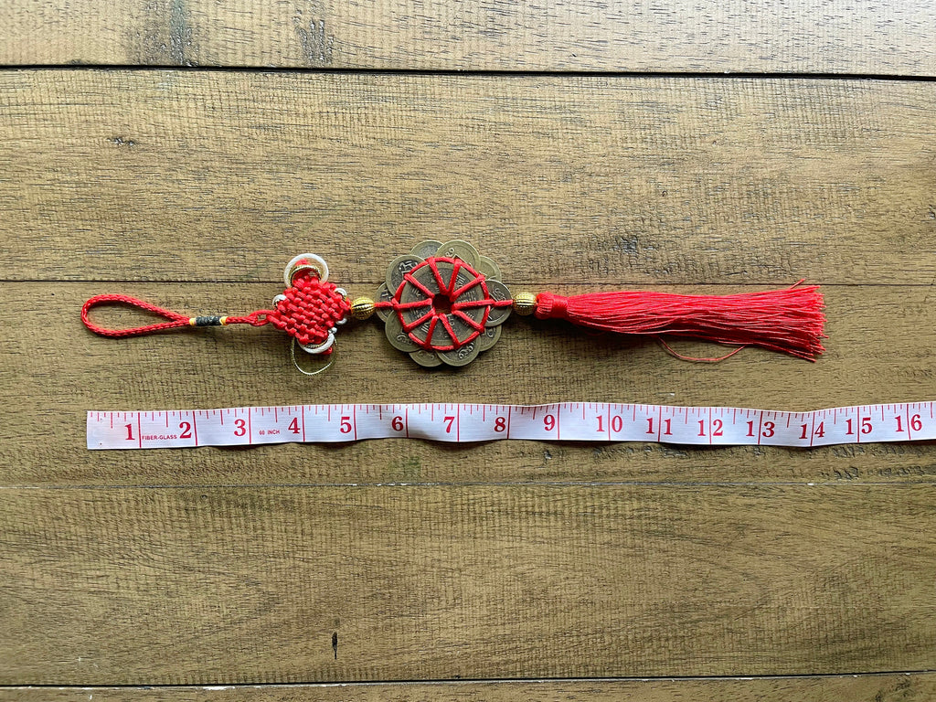 Brass Chinese Feng Shui I Ching Divination Coins Red Tassel Ancient Chinese Dynasty Time Coin Good Luck Health Wealth招财进宝