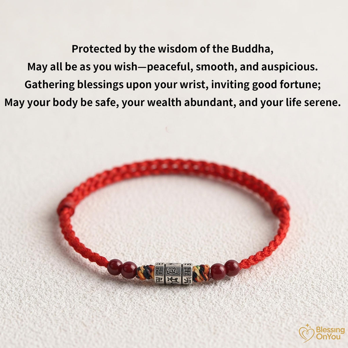 Tibetan Six Syllable Mantra Bracelet | Handwoven Red String Protection Bracelet | Cinnabar Energy Amulet | Buddhist Blessing Gift
