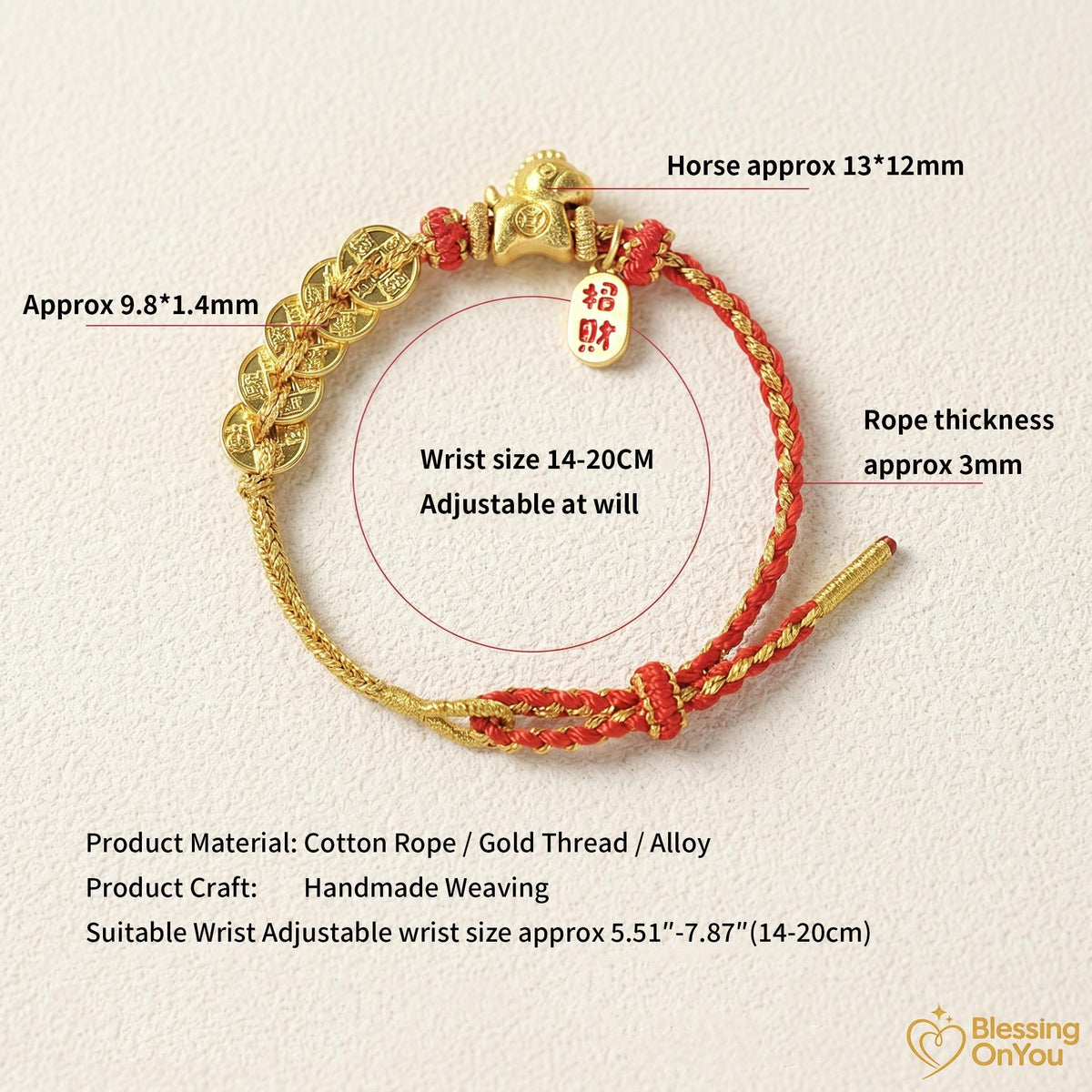 Red String Wealth Bracelet, Wealth Attraction Lucky Horse Charm, Prosperity & Protection Gift, Feng Shui Five Emperors Coins Bracelet