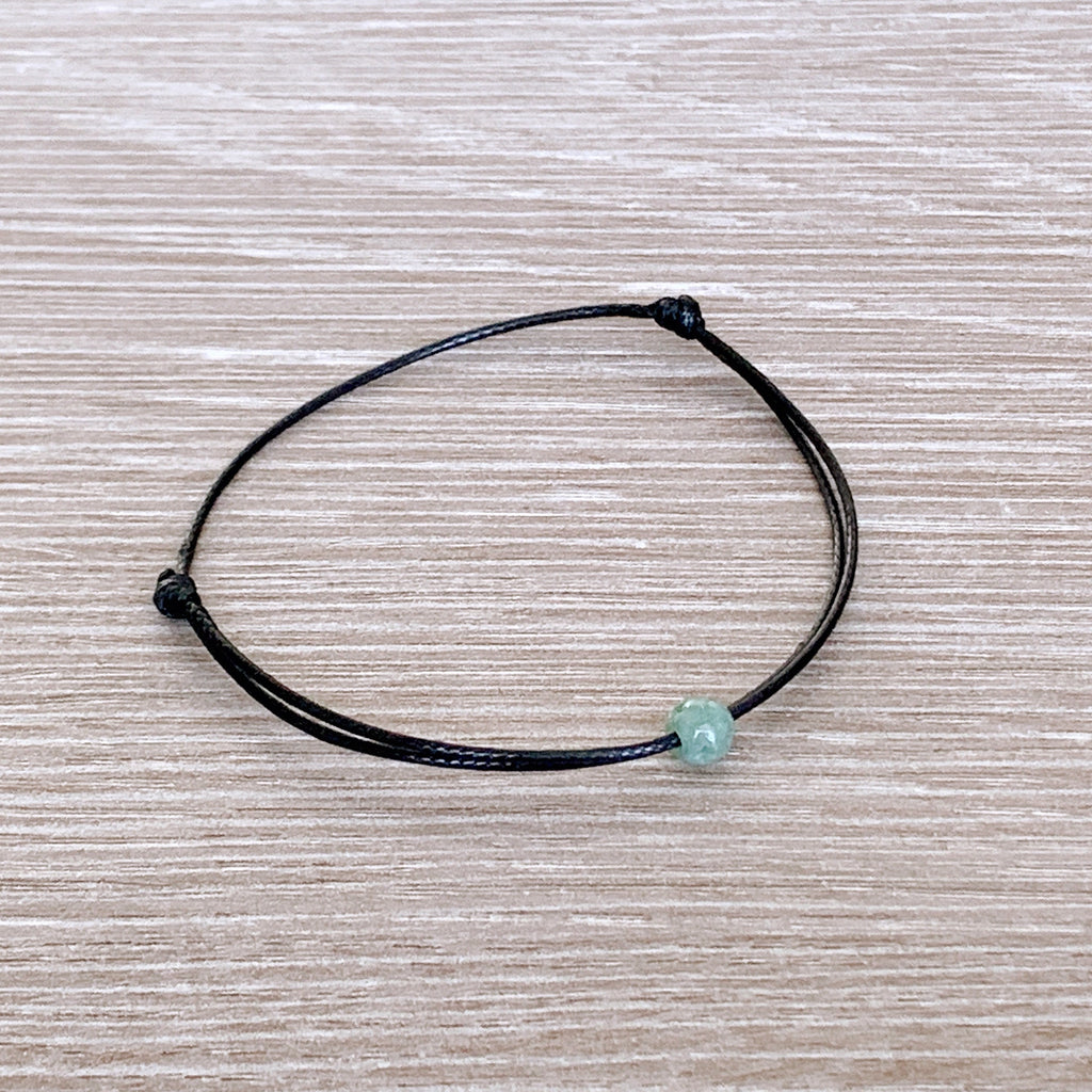 Small Green Jade Bracelet: Waterproof Waxed Cord Unisex Jewelry