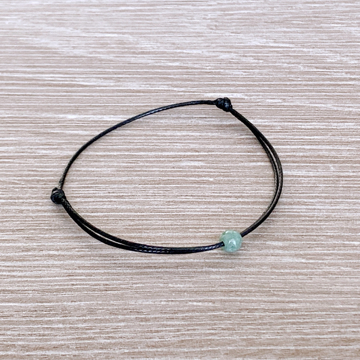 Small Green Jade Bracelet: Waterproof Waxed Cord Unisex Jewelry