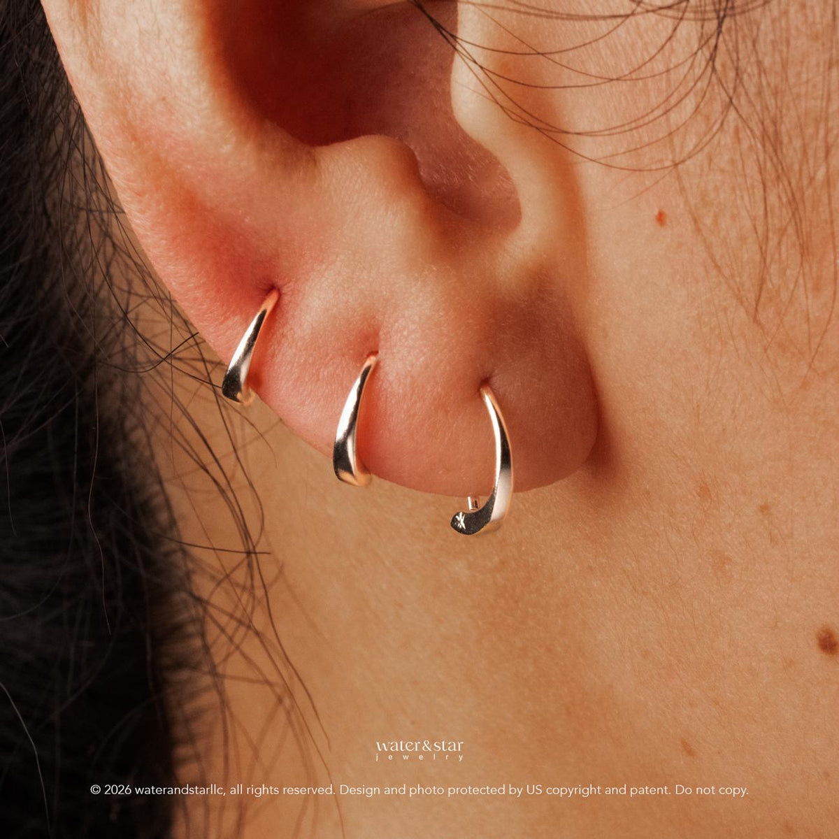 D Shape Sleeper Earrings, Open Hoop Earrings, Backless Half Hoops, Dainty Cartilage Hoop, Small Gold Huggie, Sterling Silver Nap Earrings