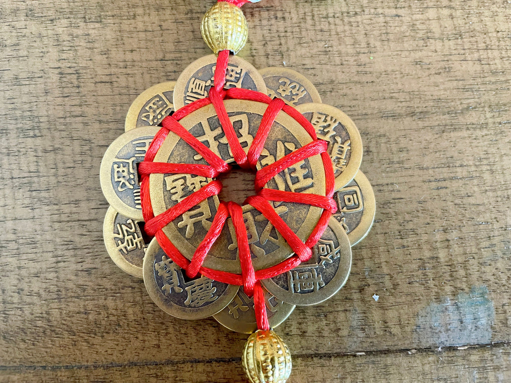 Brass Chinese Feng Shui I Ching Divination Coins Red Tassel Ancient Chinese Dynasty Time Coin Good Luck Health Wealth招财进宝