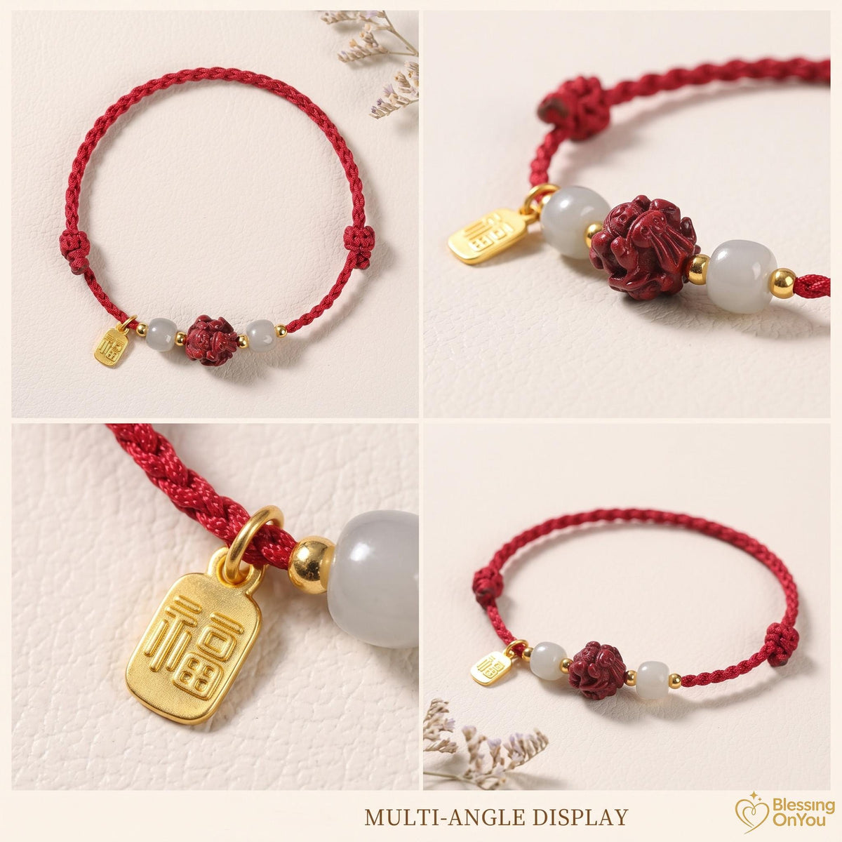Handmade Red String Zodiac Bracelet, Cinnabar Bead, Temple Blessing Charm (2027 Goat), Jade Beads, Lucky Protection Jewelry,Gift for Her Him
