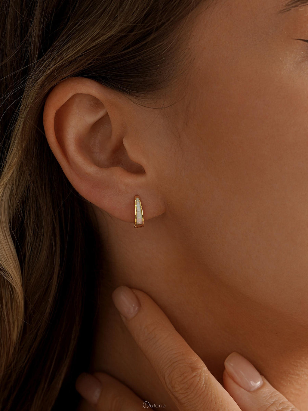 Classic Opal Hoop Earrings, White Blue Pink Opal Huggie Earrings, Minimalist Earrings for Women, Opal Jewelry, Bridesmaid Gift, Gift for Mom