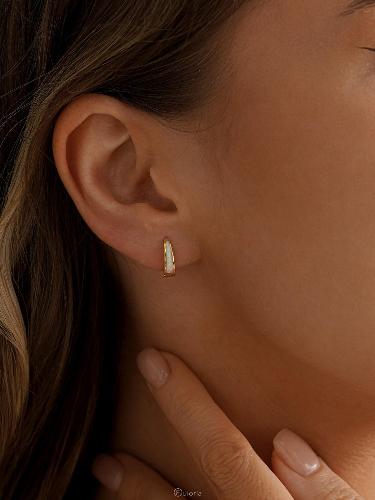 Classic Opal Hoop Earrings, White Blue Pink Opal Huggie Earrings, Minimalist Earrings for Women, Opal Jewelry, Bridesmaid Gift, Gift for Mom