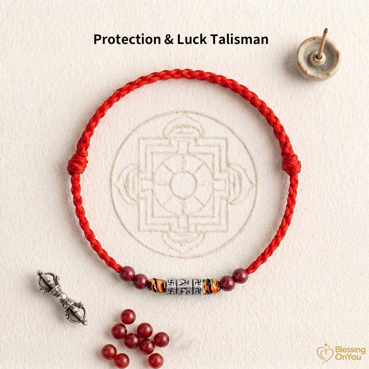 Tibetan Six Syllable Mantra Bracelet | Handwoven Red String Protection Bracelet | Cinnabar Energy Amulet | Buddhist Blessing Gift