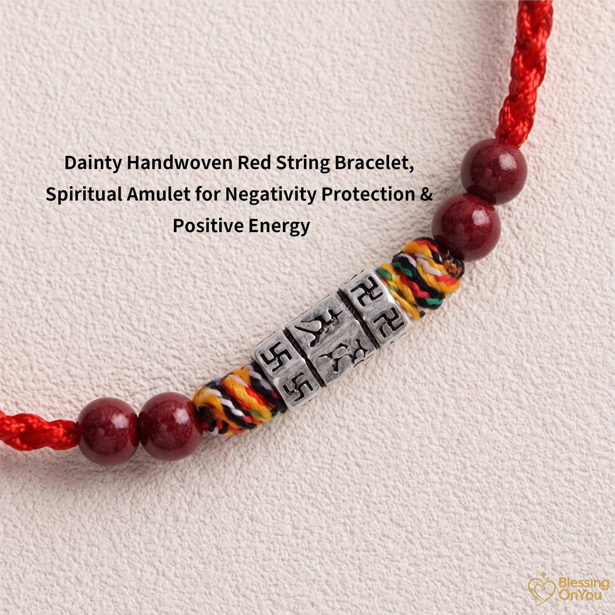 Tibetan Six Syllable Mantra Bracelet | Handwoven Red String Protection Bracelet | Cinnabar Energy Amulet | Buddhist Blessing Gift