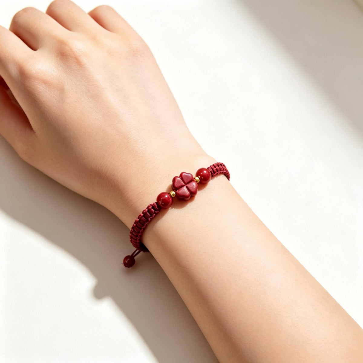 Red String Bracelet,Cinnabar Bracelet,Four Leaf Clover Bracelet, Lucky Charm Jewelry, Good Luck Gift, Handmade Inspired Jewelry Gift For Her