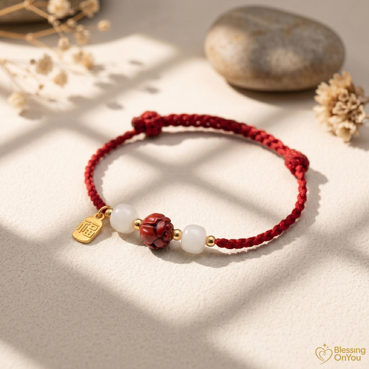 Cinnabar Lotus Red String Bracelet | Buddhist Meditation Bracelet | Handmade Protection Charm | Jade Fu Lucky Spiritual Bracelet Gift