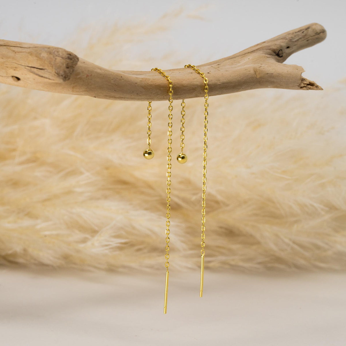 18K Gold Plated Ball Threader Earring: Sterling Silver Double Piercing Chain, second piercing earring, gift for ear piercing, pull through
