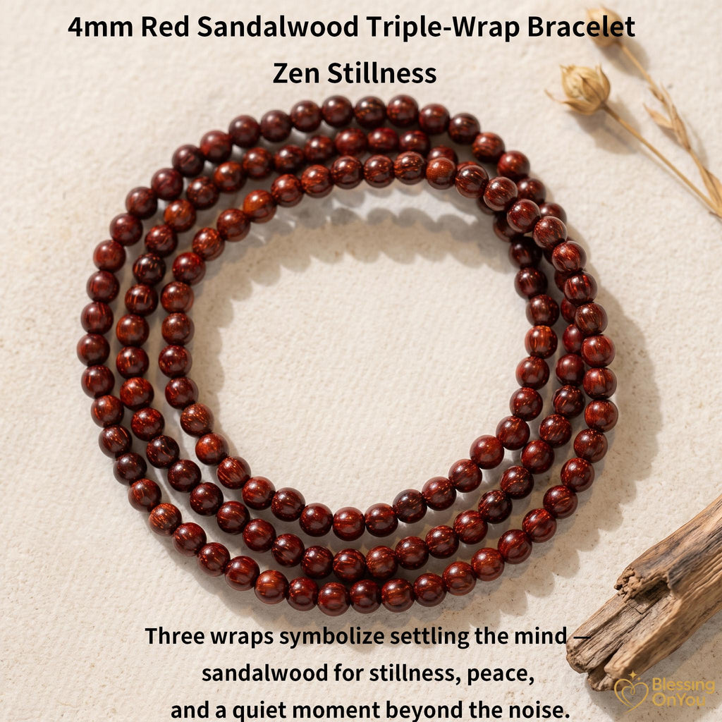 Red Sandalwood Bead Bracelet | Multi Wrap Mala Bracelet | Double Triple Wrap Buddhist Prayer Beads | Minimalist Wood Energy Protection Gift