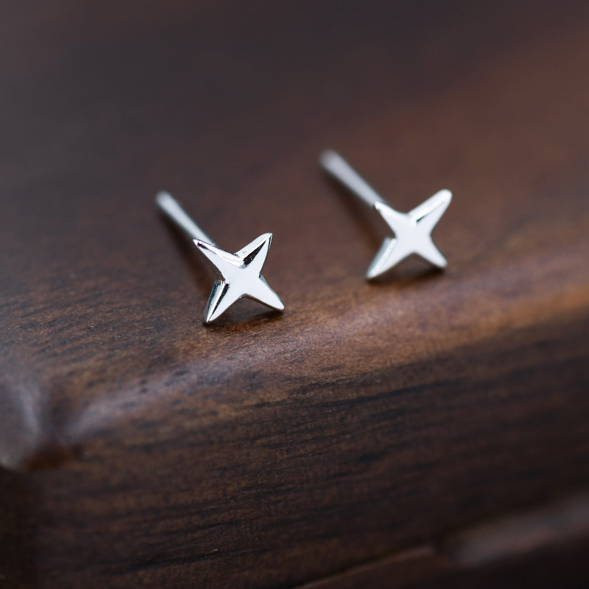 Four Point Star Stud Earrings in Sterling Silver, Tiny Celestial Stud, Gold or Silver, Tiny Star Earrings