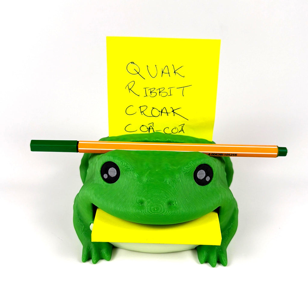 Note Toad | Frog Desk Organizer & Note Holder | Sticky Note Holder with Pen Tray | 3D-Printed Desk Decor