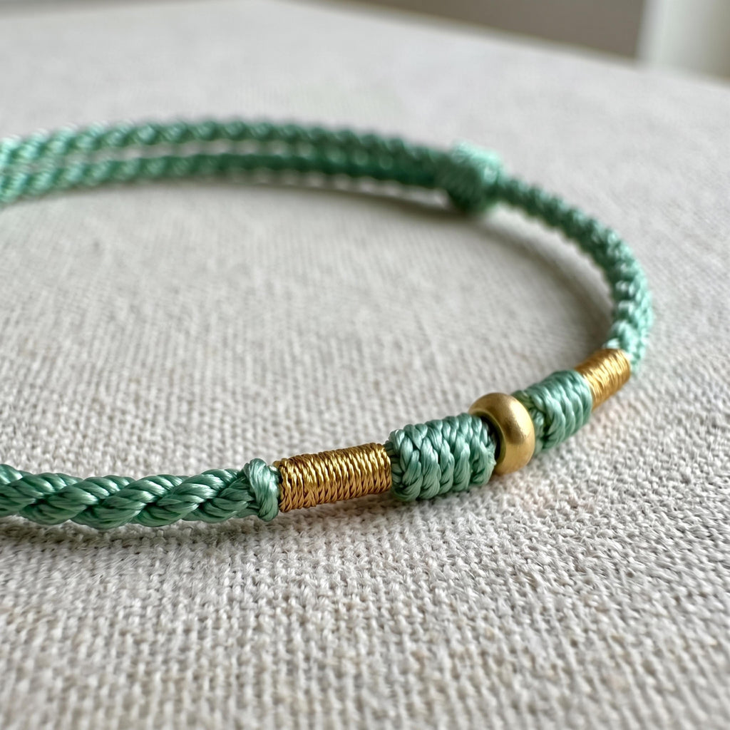Adjustable Woven Cord Bracelet with 24K Pure Gold Accent