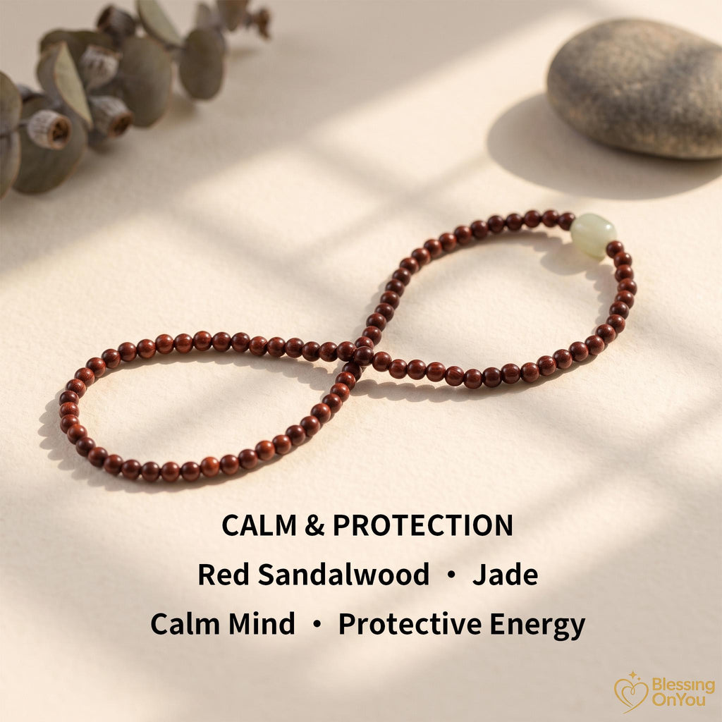 Red Sandalwood Bead Bracelet | Multi Wrap Mala Bracelet | Double Triple Wrap Buddhist Prayer Beads | Minimalist Wood Energy Protection Gift