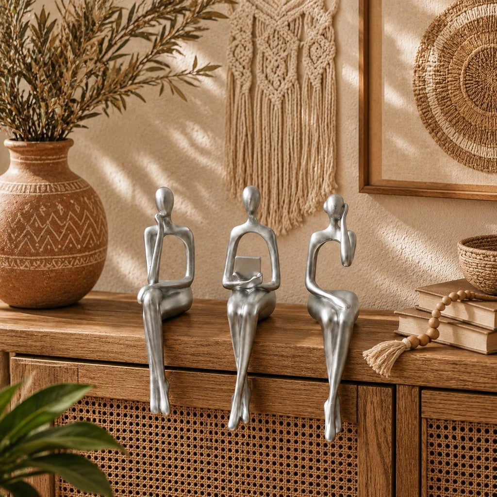 Handmade Abstract Sculpture Set | Colorful Modern Figurines, Boho Office Desk Shelf Decor, Unique Boss Gift, Housewarming Present