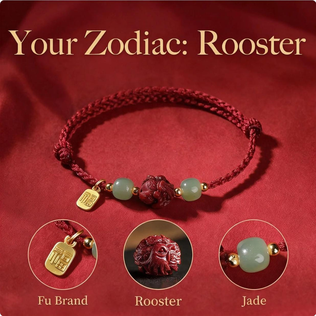 Zodiac Red String Bracelet,Cinnabar Animal Charm, Jade Beads, Fu Lucky Charm,Adjustable Protection Bracelet, Handmade Knot, Gift for Her Him