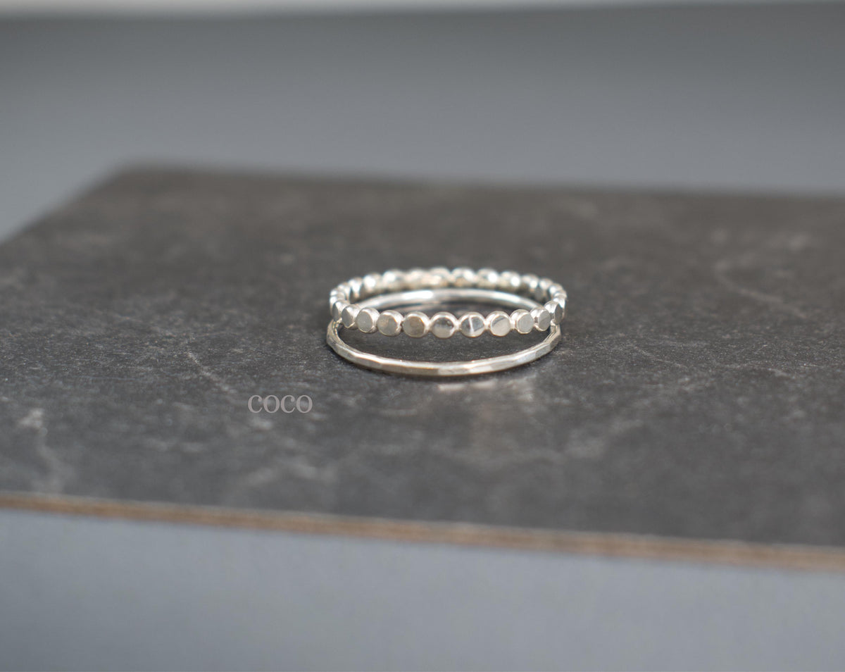 14K Gold Filled Ring Set for 2 flattened bead Ring- Bead Stacking Ring Silver Rose Gold - Minimalist Ring- Stacking Ring Set Gift for Her