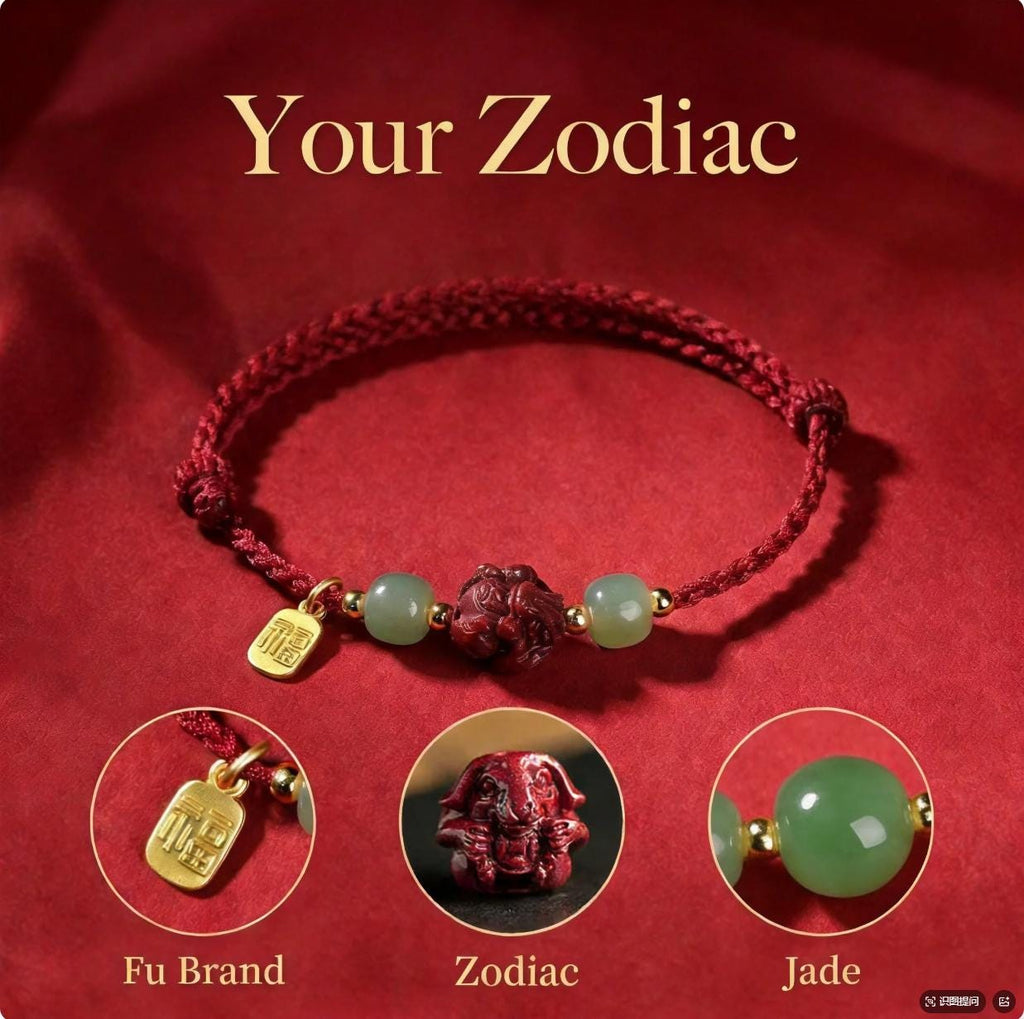 Zodiac Red String Bracelet,Cinnabar Animal Charm, Jade Beads, Fu Lucky Charm,Adjustable Protection Bracelet, Handmade Knot, Gift for Her Him