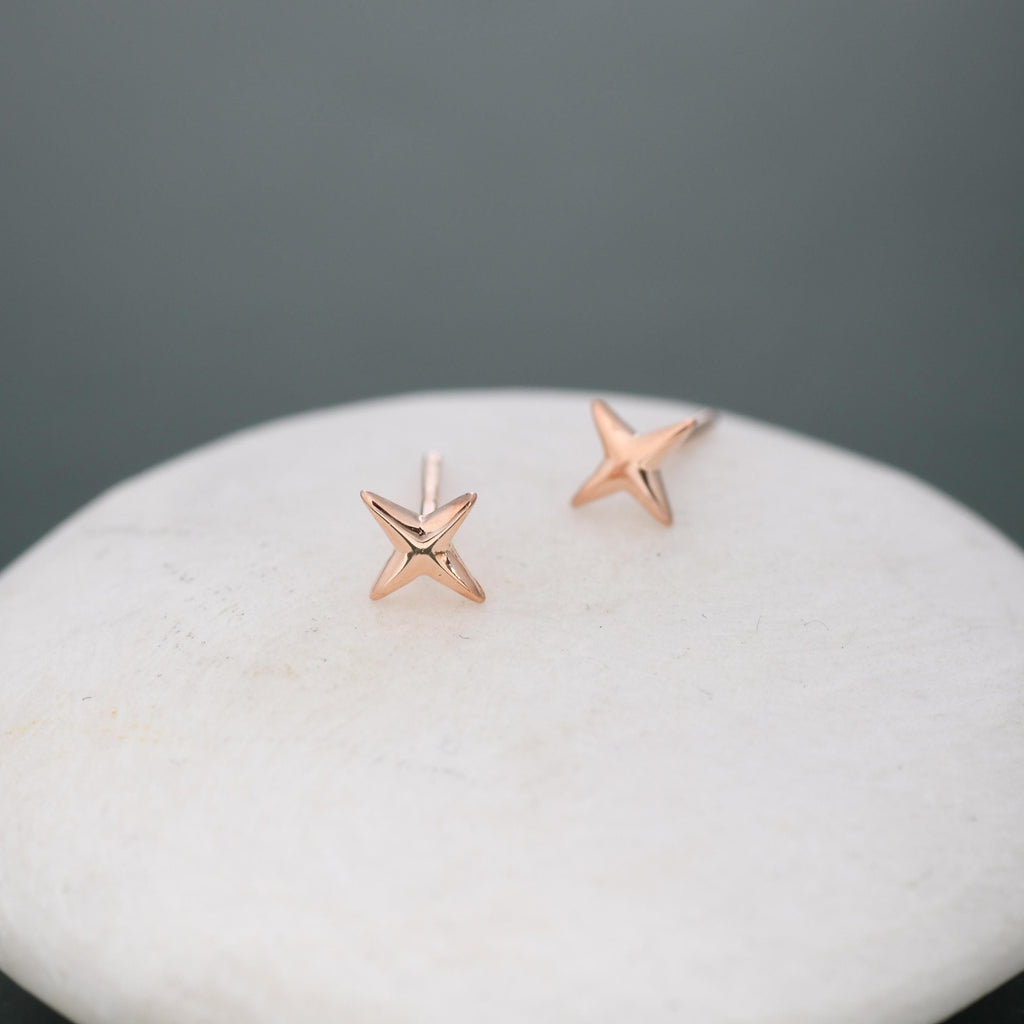 Four Point Star Stud Earrings in Sterling Silver, Tiny Celestial Stud, Gold or Silver, Tiny Star Earrings