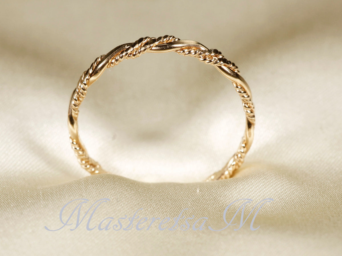 Twist No.6- Twisted Style braided Flat 14K Gold Filled Ring: Stackable 2.2mm Band